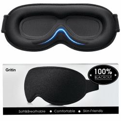 Gritin 3D Schlafmaske für Seitenschläfer, Upgrade Atmungsaktive Schlafbrille mit Verstellbar Gummiband, Lichtblockierend, Bequem & Ergonomisch Augenmaske für Männer und Frauen, 2 Paar Ohrstöpseln Schwarz Angebot bei HelloDeals