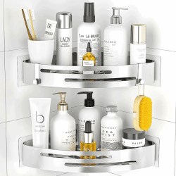 PNNP Duschablage Ohne Bohren Ecke: Duschrega Edelstahl 2 Stück Duschkorb Selbstklebend Mit 2 Haken Badezimmer Regal für dusche aufbewahrung Shampoo und Duschgel (Silber) Silber - 2 Stück Angebot bei HelloDeals