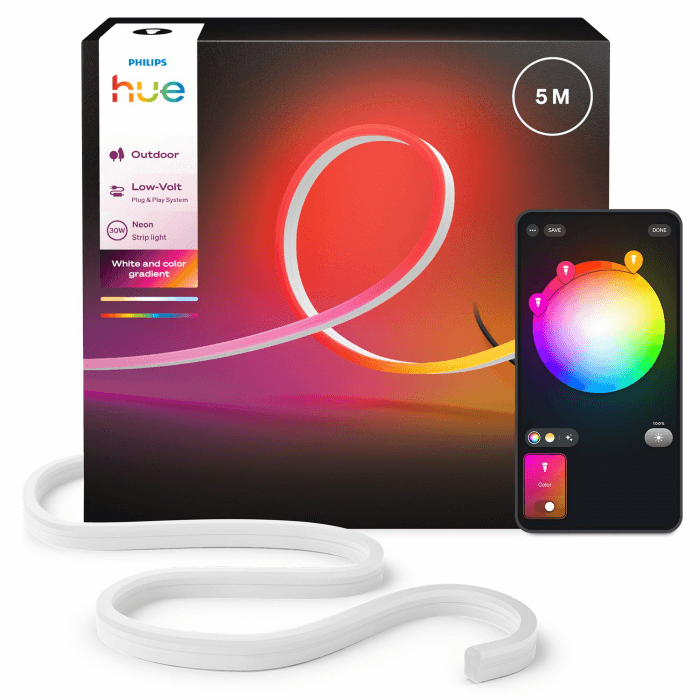 Hue Neon Outdoor 5-Meter Mehrfarbiger LED-Lightstrip, 1100 lm, Lebendige Farben und Ambiente, Flexible Außenbeleuchtung, Chromasync™-Farbmischung, wetterfest, Niederspannung, App- und Sprachsteuerung 5m Angebot bei HelloDeals