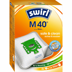 Swirl M 40 EcoPor Staubsaugerbeutel (4 Beutel), reißfeste Staubbeutel für einige Miele & Hoover Staubsauger, 99,9% Filterung von Hausstaub & allergenem Feinstaub M40 EcoPor 4 Pack Angebot bei HelloDeals