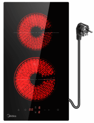 MIDEA Glaskeramikkochfeld mit 2 Kochzonen Kochfelder Einbau Keramikkochfeld mit dem Stecker, Verdrahtung, Berührungssteuerung, Automatische Abschaltung, Kindersicherung A-2 Kochzonen Angebot bei HelloDeals