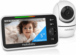 HelloBaby Babyphone mit Kamera, 3500 mAh 5 Zoll Bildschirm, Kabelgebundene Kamera, 355° Schwenken-120° Neige-Zoomen, Babyfone ohne WLAN, 2 Wege Audio, Temperatur, 8 Schlaflieder, Nachtsicht, HB6550 Angebot bei HelloDeals
