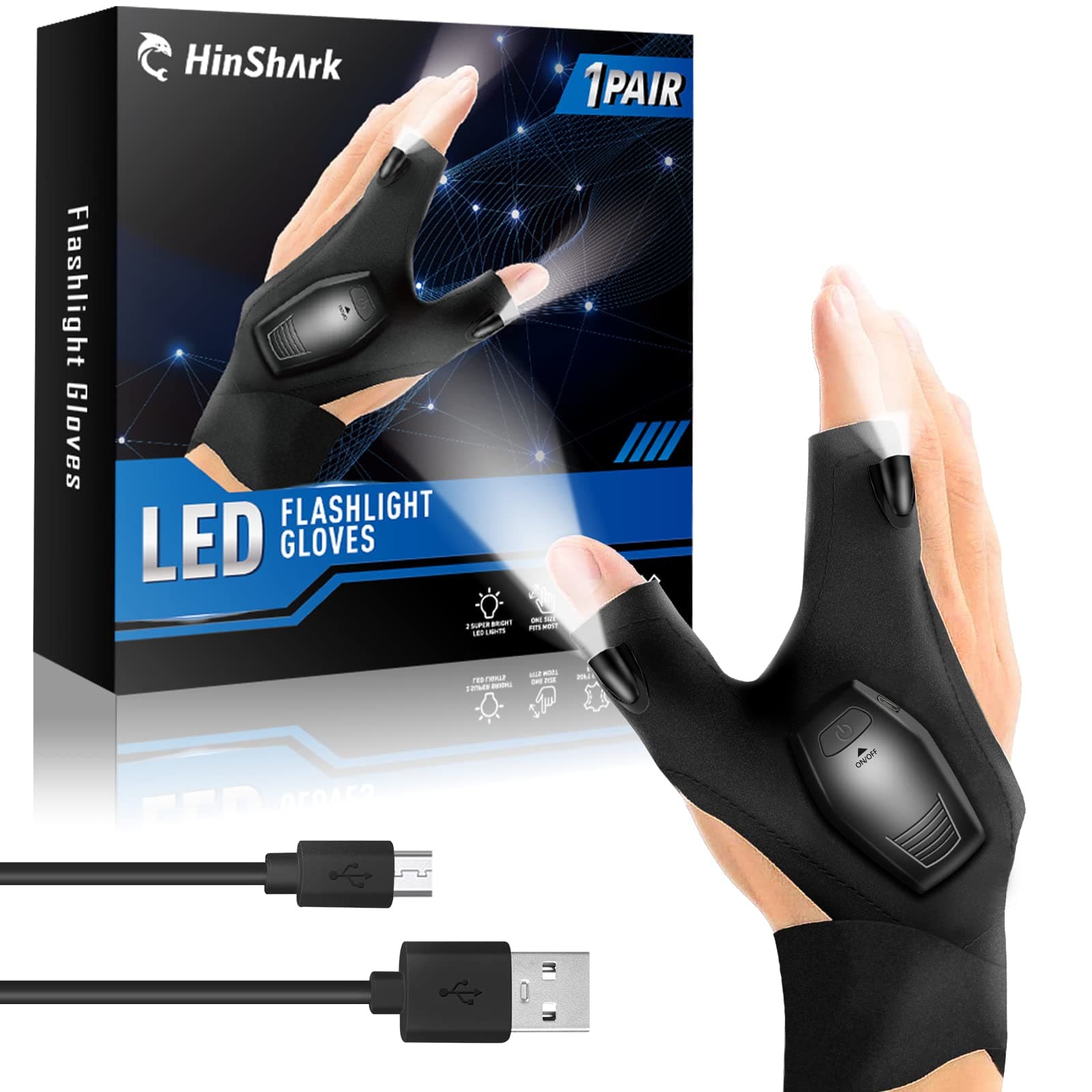 Hinshark Geschenke für Männer, Handschuhe mit Licht Angelzubehör, Ostergeschenke Erwachsene Männer, Männergeschenke, Geburtstagsgeschenk Lustige Gadgets Geschenke für Männer Papa, Vatertagsgeschenk Schwarz+Blau Angebot bei HelloDeals