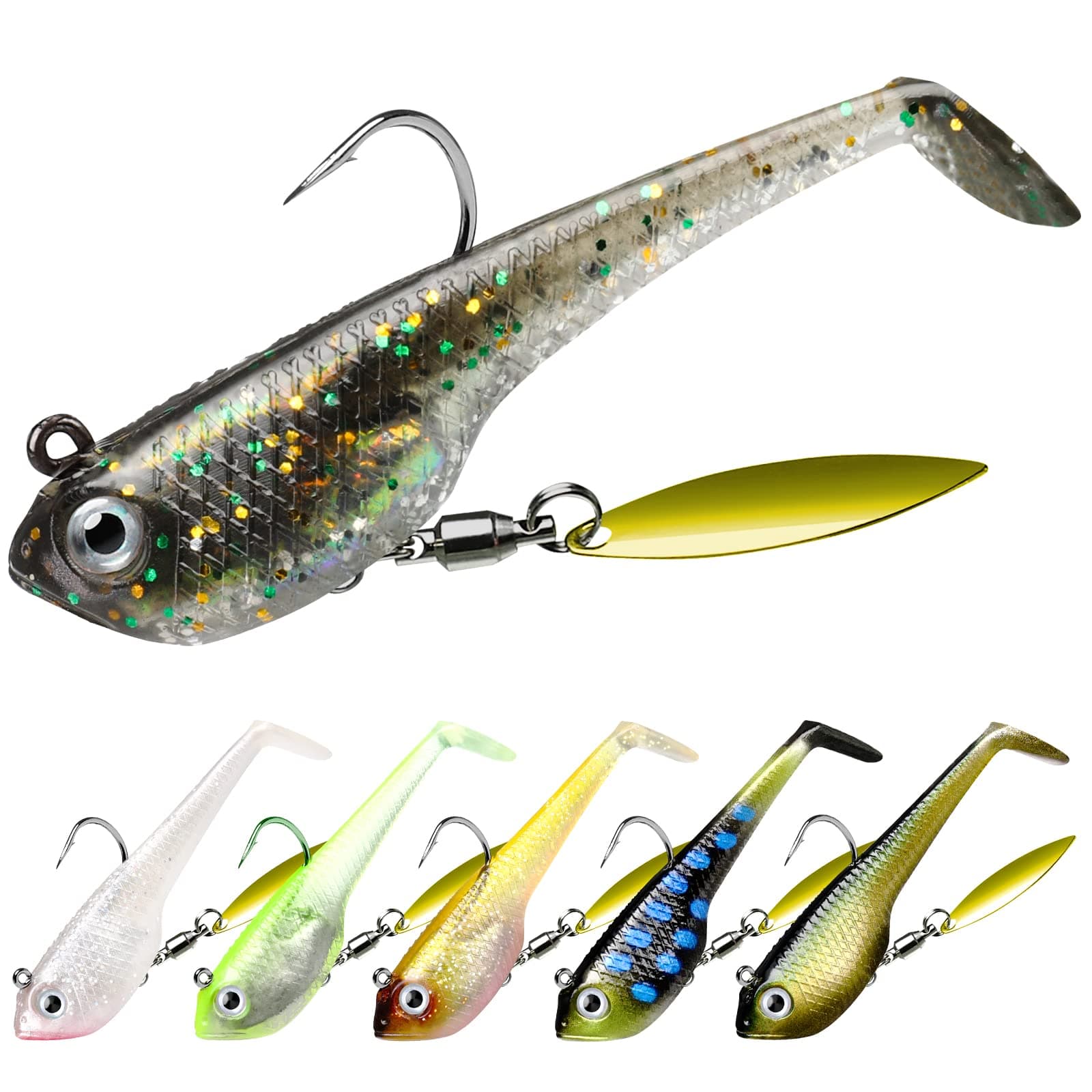 TRUSCEND Gummifische Angelköder für Forelle Zander & Barsch, Kunstköder Angelausrüstung Gummiköder Angelsets Jigs Head mit BKK/VMC Haken, Angelgeschenke für Männer,Angelköder für Süß- und Salzwasser D-6CM-11.5G Angebot bei HelloDeals