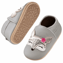 IceUnicorn Krabbelschuhe Baby Lauflernschuhe Weicher Leder Jungen Mädchen Lederschuhe Babys Rutschfeste Krabbelschuhe mit Gummisohle Babyschuhe 12-18 Monate Grau Rosenfuch Angebot bei HelloDeals