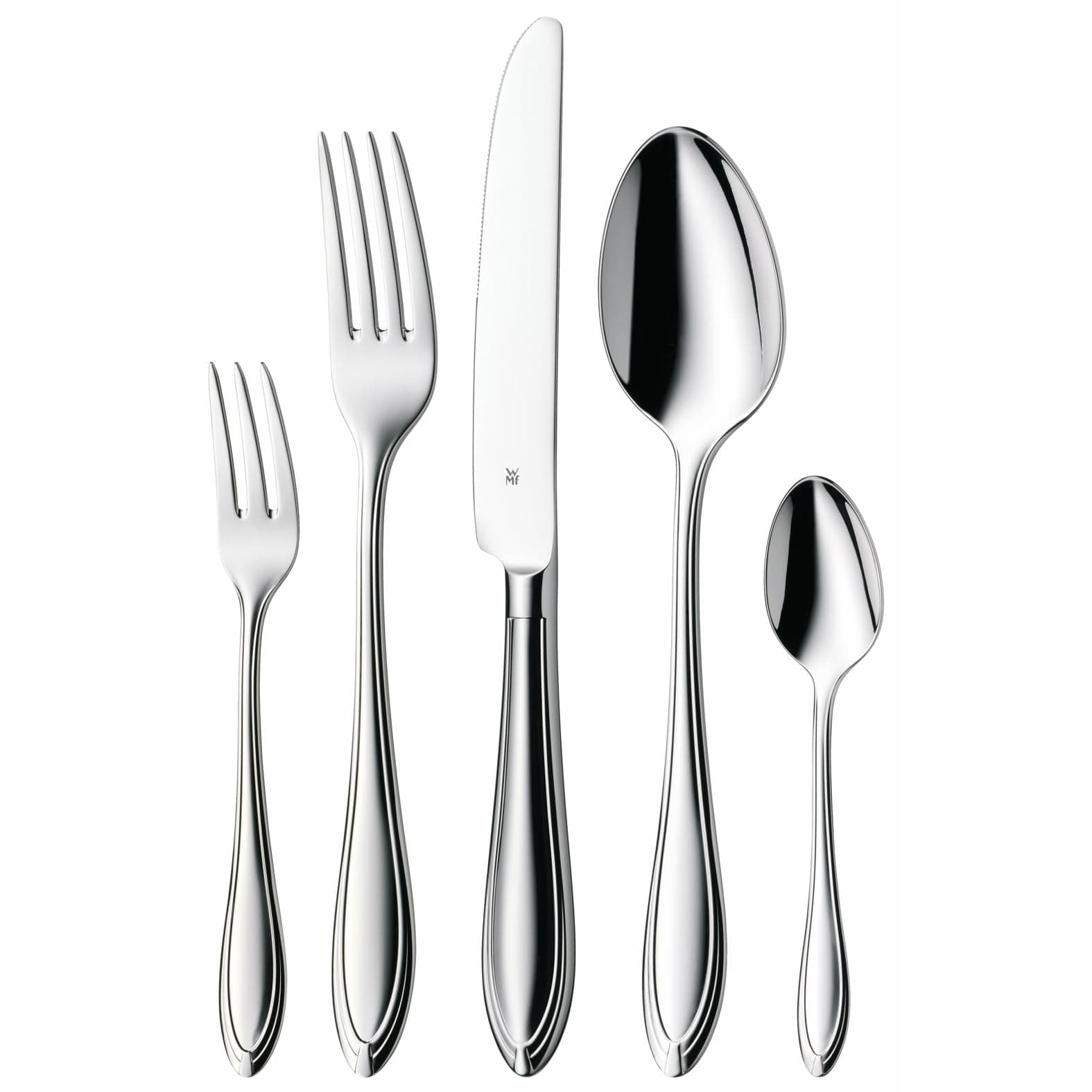 WMF Verona Besteck Set für 6 Personen, je 6 Gabeln, Tafelmesser Monobloc, Löffel, Kuchengabeln, Tee-/ Kaffeelöffel, 30 teilig, Cromargan Edelstahl poliert, glänzend, spülmaschinengeeignet Verona – Besteckset 30-teilig Angebot bei HelloDeals