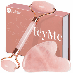 BAIMEI Gua Sha Stein und Gesichtsroller Rosenquarz，Guasha Set Beauty Massager, Jade Roller, Verbesserung Von Feinen Linien，Geschenk für Frauen Rosa Angebot bei HelloDeals