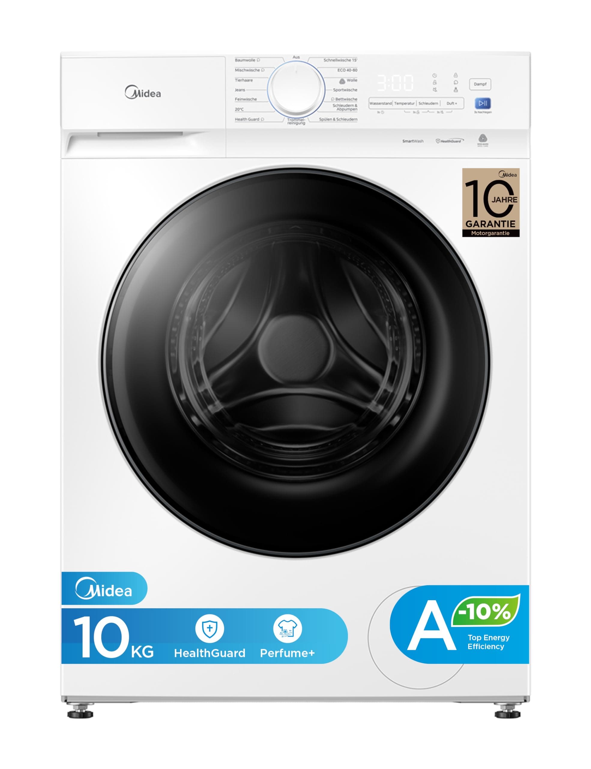 Midea Waschmaschine V3 series, 10 kg | Energieeffizienzklasse A-10% | 1400 U/min| Dampffunktion | Tierhaare| 15-Min Schnellwäsche | Woolmark-Zertifiziert MFV3EW100BA10 | Weiß Angebot bei HelloDeals
