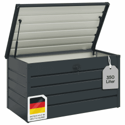 STEELSØN Dorado Gartenbox aus verzinktem Metall 350 Liter – Outdoor Box wasserdicht Anthrazit – Auflagenbox abschließbar mit klappbarem Deckel – Aufbewahrungsbox Garten/Balkon/Terrasse 120x62x63 cm Angebot bei HelloDeals