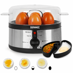 Duronic EB35 BK Eierkocher, Bis zu 7 gekochte Eier, Härtegradeinstellung weich mittel hart, Ei Weiterkochfunktion, Inklusive Messbecher und Eierstecher, Für ein perfektes Frühstücksei, 350 Watt Angebot bei HelloDeals