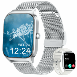 Popglory Smartwatch mit Telefonfunktion Herren Damen, 1,85 HD-Bildschirm Fitnessuhr, BlutdruckmessungHerzfrequenzSpO2DruckSchlafMenstruation, 100 + Sportmodi, Weltuhr Rechner Wetter, Android iOS Mailand Silber + Weiß Angebot bei HelloDeals