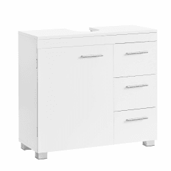 VASAGLE Waschbeckenunterschrank, Badezimmerschrank, 3 große Schubladen, 30 x 70 x 64 cm, Badschrank, 2 Fächer hinter der Tür, Badezimmer-Unterschrank mit Füßen, wolkenweiß BBK503W10 Weiß 70B cm + ohne Säule Angebot bei HelloDeals