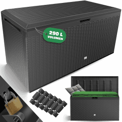 KESSER® Auflagenbox Kissenbox 𝟮𝟵𝟬𝗟, Klicksystem, mit Rollen & Haltegriffen, Deckel mit Hubautomatik, abschließbar, bis zu 290kg, Gartenbox Wasserdicht, Vielseitige Kissenbox, Rattanoptik-Anthrazit Angebot bei HelloDeals