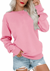 VIGVAN Damen Sweatshirt Pullover Elegant Basic Langarmshirt Rundhals Baumwolle Pulli Herbst Winter Casual Oberteile Langarm Tops Rosa M Angebot bei HelloDeals
