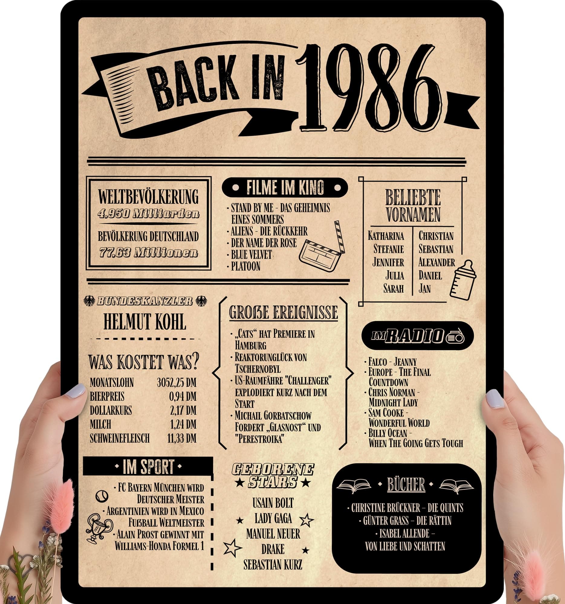 40 Geburtstag, Alte Zeitung Holzbild - Back in 1986 Vintage - personalisierbar zum Hinstellen/Aufhängen opt. beleuchtet, 40ter Geburtstag, 40 Geburtstag Frau & Mann, Jahr 1986 - persönliches Geschenk 40 Geburtstag - 1986 Angebot bei HelloDeals