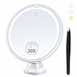 MIYADIVA Vergrößerungsspiegel Mit Licht 30X, Wandmontage Spiegel für Badezimmer, 3 Farben Modi, Einstellbare Helligkeit, 360° Rotating Saugnapf für Bad, 8 Zoll Weiß-30x-aaa Angebot bei HelloDeals