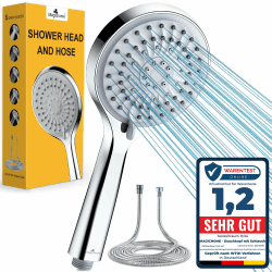 Magichome Duschkopf mit Schlauch 59" Hochdruck Duschkopf 5 Strahlarten Handbrause Duschkopf Wassersparend Groß Sparduschkopf Silber mit Schlauch Angebot bei HelloDeals