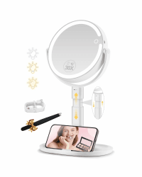 Kosmetikspiegel mit Beleuchtung, Schminkspiegel mit Beleuchtung Höhenverstellbarer, Vergrößerungsspiegel mit Licht 30-Fach, Doppelseitig 360° Drehbar, 3 Farbiger Rund Spiegel mit Licht Weiß Angebot bei HelloDeals