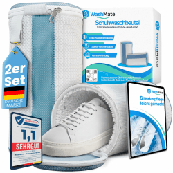 Schuhwaschbeutel Waschmaschine/Sneaker Waschbeutel 32x19 cm mit stabilem Metall-Reißverschluss/wasserdurchlässiger Wäschesack für Schuhe – schützt Schuhe & Waschmaschine/Inkl. E-Book Weiß / Blau Angebot bei HelloDeals