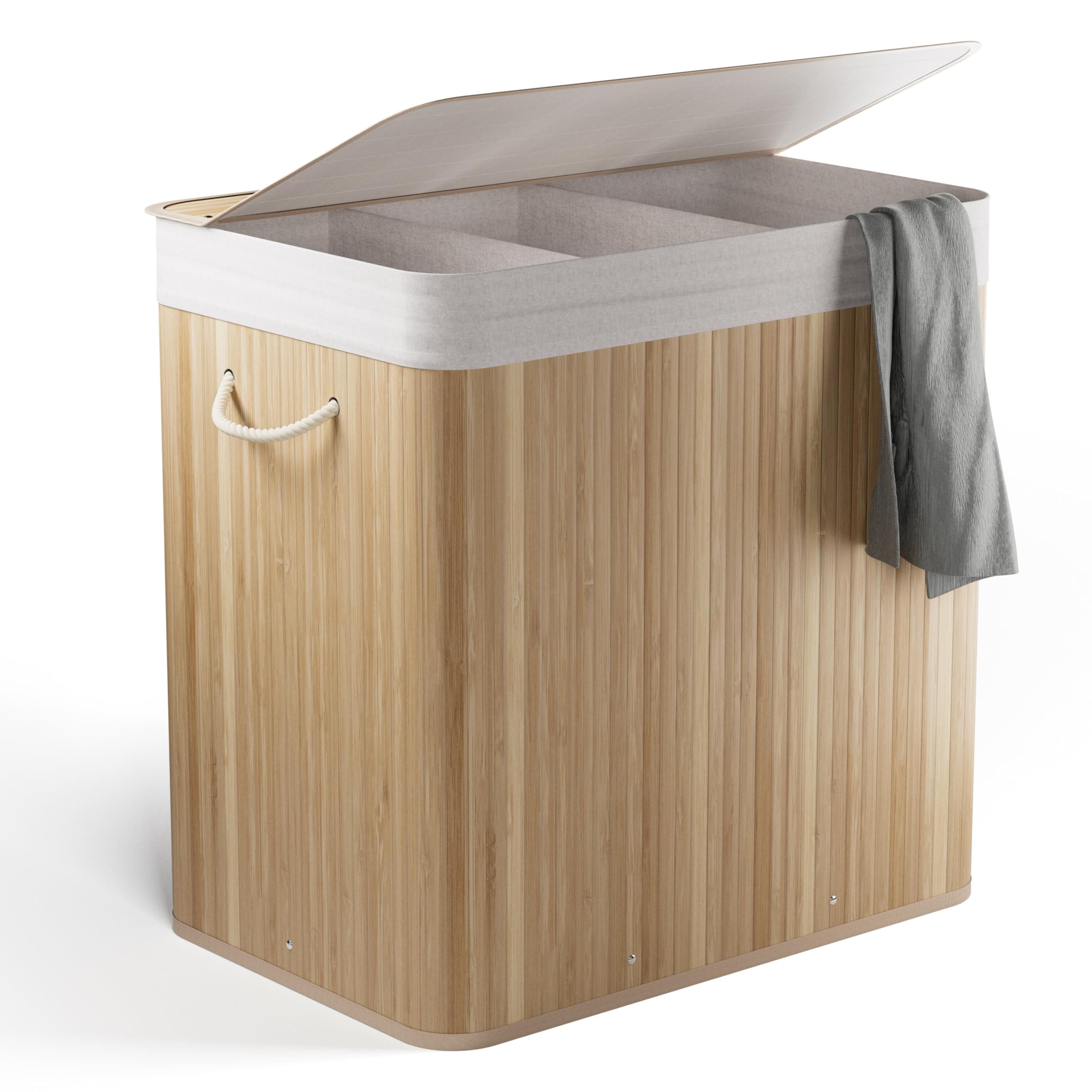 Bambus Wäschekorb 3 Fächer – 150L Wäschesammler mit Deckel & herausnehmbarem Sack – Wäschetrennung, Tragegriffe, stabil & dekorativ für Bad & Schlafzimmer (Bambus) Angebot bei HelloDeals