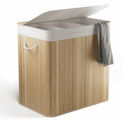 Bambus Wäschekorb 3 Fächer – 150L Wäschesammler mit Deckel & herausnehmbarem Sack – Wäschetrennung, Tragegriffe, stabil & dekorativ für Bad & Schlafzimmer (Bambus) Angebot bei HelloDeals