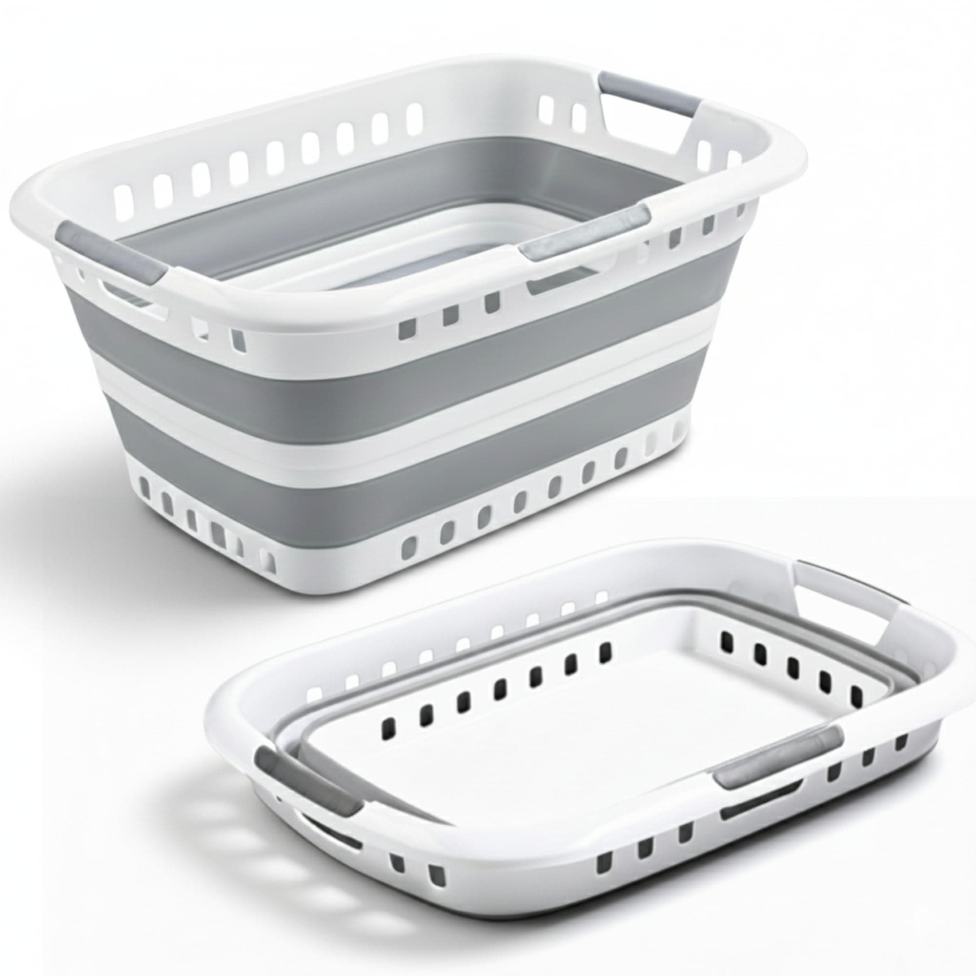Suleno Faltkorb 45L – Faltbarer Wäschekorb 3 Griffe – Einkaufskorb Camping Picknick – Stabil, Platzsparend & Leicht – Ideal für Haushalt, Auto & Outdoor – 60,5 x 44,5 x 29 cm (Weiß) Angebot bei HelloDeals