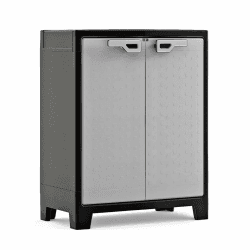 Keter Titan Kunststoffschrank, niedrig, grau, 80 x 44 x 100 cm, inkl. 2 Einlegeböden mit je 30kg Tragkraft (TÜV zertifiziert), für drinnen und draußen, wasserdicht, aus 70% recycelten Materialien Universalschrank Angebot bei HelloDeals