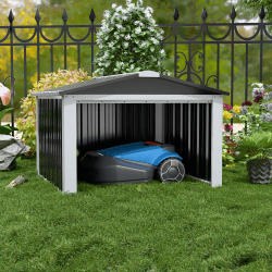 Metall Mähroboter Garage mit Satteldach,H62cm*W90.5cm*D88.8cm Geräteschuppen Garten Metallschuppen für Rasenmähroboter,Überdachung für Mühroboter,Zimmer für Haustiere（schwarz） Schwarz H62cm×L90.5cm×W88.8cm-S Angebot bei HelloDeals