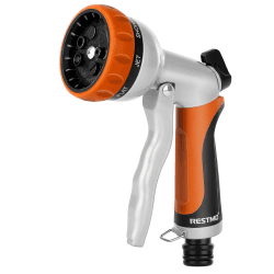 RESTMO Gartenbrause, Metall Hochdruck Garten Handbrause, 7-Funktionen Spritzdüse und Einstellbarer Wasserdurchfluss Spritzpistolen Bewässerungspistole für Bewässerung, Autowaschen,Orange Angebot bei HelloDeals