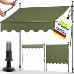 tillvex Klemmmarkise mit Handkurbel Balkon | Balkonmarkise ohne Bohren | Markise UV-beständig & höhenverstellbar | Sonnenschutz Terrasse & Garten wasserdicht (Armeegrün, 300cm) 300cm Armeegrün Angebot bei HelloDeals