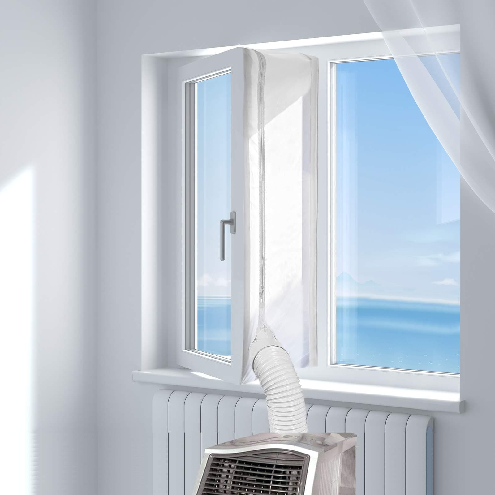Fensterabdichtung für Mobile Klimageräte, Wäschetrockner, Ablufttrockner, Hot Air Stop zum Anbringen an Fenster, Dachfenster, Flügelfenster, Fensterabdichtung Klimaanlage 400cm B43 x H400 cm Angebot bei HelloDeals
