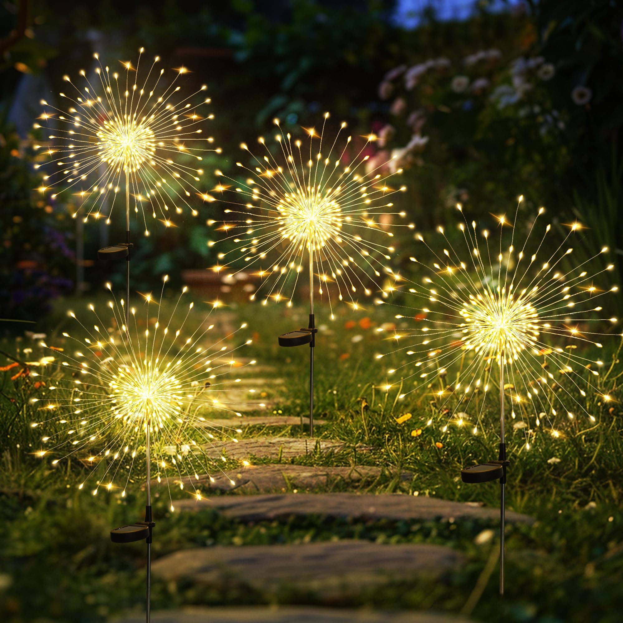 GIGALUMI Gartendeko Solarleuchten für Außen,4 Stück 120 LED Feuerwerk Solarleuchten, Wetterfest Pusteblume Solarlampen für Balkon Terrasse Blumenkästen Hof Deko Warmweiß 4 Stück Angebot bei HelloDeals