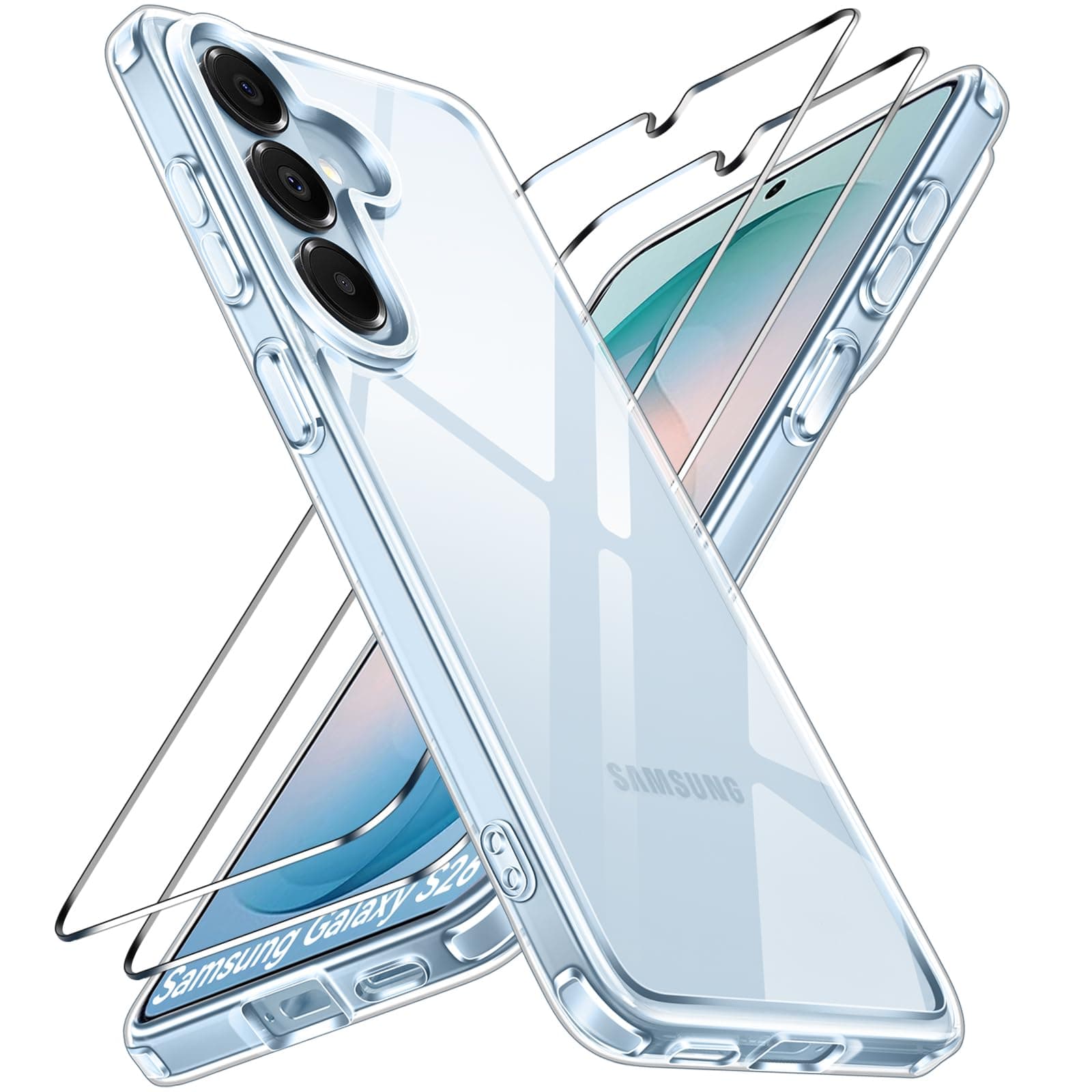 ivoler Nie Vergilbung Klar Hülle für Samsung Galaxy S26 5G, 1 Handyhülle mit 2 Stück Panzer Schutz Glas, [Militärischer Schutz] Stoßfest Transparent Schutzhülle Dünn Durchsichtige Case Samsung Galaxy S26 5G Transparent Angebot bei HelloDeals