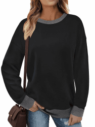 Pullover Damen Sweatshirt Rundhals Langarm Oberteil Damen Langarmshirt Kontrast Tunika Schwarz L Angebot bei HelloDeals