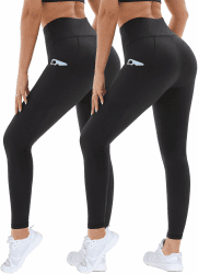 2er Pack Sport Leggings Damen High Waist Sportleggins Damen Lang Mit Taschen Gym Leggins Blickdicht Schwarz Sporthose Elastische Bauchweg Yogahose Fitness Laufhose L-XL Schwarz*2 Angebot bei HelloDeals