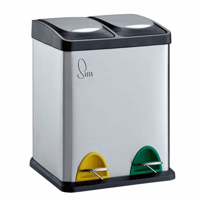 SVITA TC2X8 Mülleimer 16 Liter 2x8L doppelt Abfalleimer kompakt 2er-Mülleimer Kücheneimer Mülltrennung Treteimer Silber 16 Liter (2x8L) Silber Angebot bei HelloDeals
