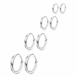 4 Paar Creolen für Herren 316L Chirurgenstahl Creolen 8 mm 10 mm 12 mm 14 mm Silber Creolen Ohrringe Piercings Knorpelohrring Hoop Hypoallergene Creolen für Damen Herren Angebot bei HelloDeals
