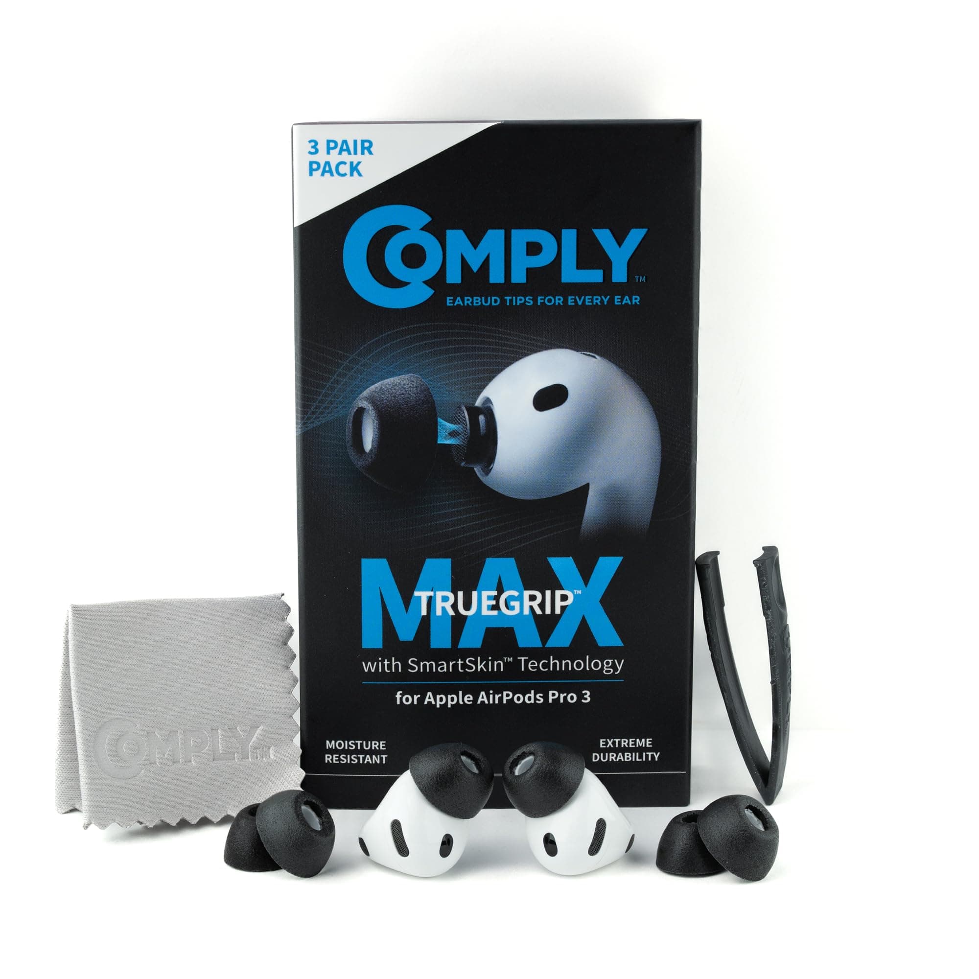 Comply TrueGrip MAX | Premium Memory Schaumstoff Ersatz-Ohrstöpsel für Apple AirPods Pro (3 Generation) | SmartSkin™-Technologie | hervorragende Geräuschisolierung| schwarz, Sortiert S/M/L, 3 Paar Angebot bei HelloDeals