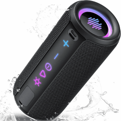 TIMU Bluetooth Lautsprecher mit Licht, Bluetooth 5.4 Musikbox, 25W Dual Lautsprecher, Dualen Bass-Treibern, 20 Std Akku, IPX7 wasserdicht, TWS Paarung, AUX, TF Karte, Geeignet Outdoor/Party/Reisen Schwarz Angebot bei HelloDeals