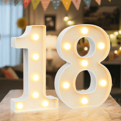 LED Zahlen Lampe Nummer Beleuchtete Ziffern 18,Warmes & Kaltes Weiß Led Leuchtzahlen für Happy Birthday Deko,Party deko,Hochzeitsdeko,Batteriebetriebene,Desktop Wandtischdeko Nummer-18 Angebot bei HelloDeals