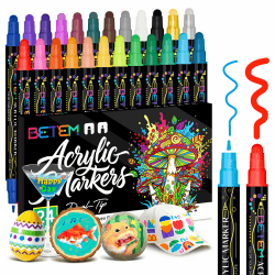 Betem 24 Farben Acrylstifte mit Doppelspitze, Hochwertige Acrylmarker für Stein, Holz, Leinwand, Felsmalerei, Glas, Keramik Wasserfest, Ostereier, Christmas Acrylstifte Set für Basteln Kunstbedarf 24 Farben Lackmarkierungen Angebot bei HelloDeals