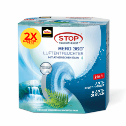 Pattex AERO 360° Frischer Wasserfall Tabs Nachfüllpack, reduzieren Feuchtigkeit und schlechte Gerüche, Nachfülltabs für den Luftentfeuchter AERO 360°, 2er-Pack (2x450g) Frischer Wasserfall 2 x 450g Nachfülltabs Angebot bei HelloDeals