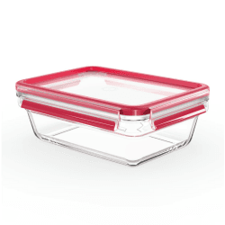EMSA Clip & Close Glas Frischhaltedose, rechteckig, 1,3 L, 100 Prozent dicht, rutschfestes Stapeln, Glasbehälter spülmaschinen-, gefrier-, backofen-, mikrowellenfest, Rot, Transparent, N10410 rechteckig 1.3 L Angebot bei HelloDeals