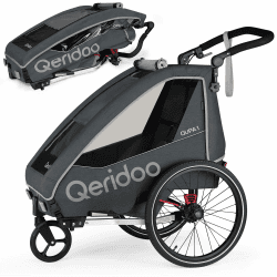 Qeridoo QUPA 1 | Fahrradanhänger 1 Kind | Kinder Fahrradanhänger mit Blattfederung & Handparkbremse | Jogger Kinderwagen | Kinderfahrradanhänger | Kinderbuggy | Fahrrad Anhänger Kinder Grey Angebot bei HelloDeals