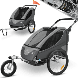 KESSER® Kinderanhänger Fahrradanhänger 360° Drehbar mit Federung 2in1 Joggerfunktion Kinderfahrradanhänger + 5-Punkt Gurt Jogger Fahrrad Anhänger für 1 bis 2 Kinder max. 40kg Inkl. Warnfahne Hellgrau Angebot bei HelloDeals