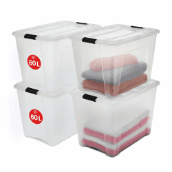 Iris Ohyama Aufbewahrungsboxen mit Deckel, 60L, 4er-Set, Transparent, Sicherer Verschluss, Stapelbar, Griffe, für Schlafzimmer, Schrank, Organisation, BPA-freies Plastik, Ordnungsboxen, NTB-60 60 L 4er-Set Angebot bei HelloDeals