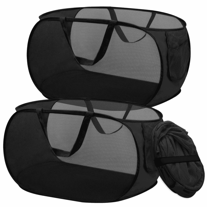 2 Stück 36x36x58cm Pop-up Wäschekorb Faltbar Wäschesammler mit Henkel Mesh Faltbar Wäschesammler für Badezimmer Schlafsaal Reise Schwarz 2 Stück - Schwarz Angebot bei HelloDeals