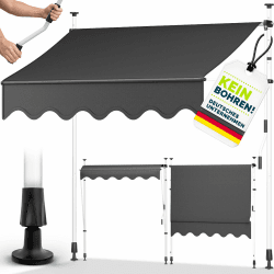 tillvex Klemmmarkise mit Handkurbel Balkon | Balkonmarkise ohne Bohren | Markise UV-beständig & höhenverstellbar | Sonnenschutz Terrasse & Garten wasserdicht (Grau, 250cm) 250cm Grau Angebot bei HelloDeals