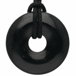 Lebensquelle Plus Edelstein Donut Ø 30 mm + Baumwollband + Edelsteinkarte | Naturstein Anhänger Halskette | Echte Heilsteinkette inkl. Band Turmalin, schwarz (Schörl) Angebot bei HelloDeals