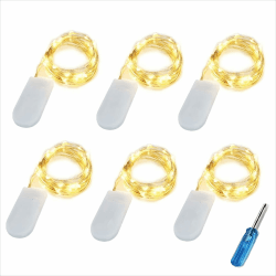 20er Micro LED Lichterkette mit CR2032 Batterie betrieb Auf 2 Meter Silberdraht für Party, Garten, Weihnachten, Halloween, Hochzeit, Beleuchtung Deko (Warm weiß, 6 Stück) 6 Pack Warm Weiß Angebot bei HelloDeals